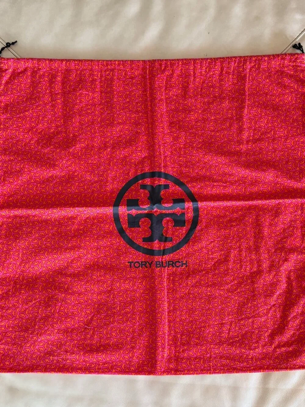 Tory Burch Drawstring Dust Bag Orange Pink Geometric Print Extra Large 23.5 x 22
